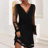 Women's Evening Dress with Mesh Sleeves and Asymmetrical Hem