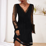 Women's Evening Dress with Mesh Sleeves and Asymmetrical Hem
