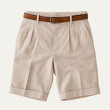 Men's Chino Shorts with Double Pleats, Belt and Rolled Cuffs