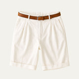 Men's Chino Shorts with Double Pleats, Belt and Rolled Cuffs