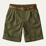 Men's Chino Shorts with Double Pleats, Belt and Rolled Cuffs
