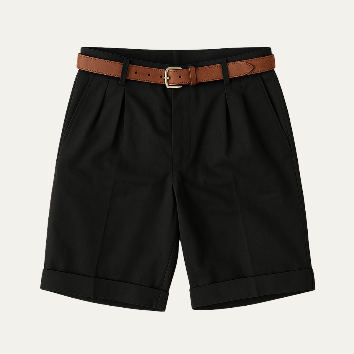Men's Chino Shorts with Double Pleats, Belt and Rolled Cuffs