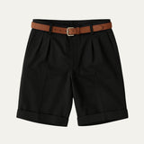 Men's Chino Shorts with Double Pleats, Belt and Rolled Cuffs