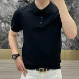 Men's Polo Shirt with Structural Pattern and Button Placket