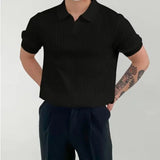 Men's Polo Shirt with Structural Pattern and Button Placket
