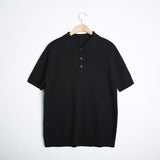 Men's Polo Shirt with Structural Pattern and Button Placket