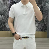 Men's Polo Shirt with Structural Pattern and Button Placket