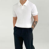 Men's Polo Shirt with Structural Pattern and Button Placket