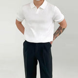 Men's Polo Shirt with Textured Pattern and Button Placket – White