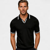 Men's Polo Sweater with Contrast Trimmings and Open Collar