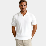 Men's Ribbed Knit Polo Shirt with Open Collar