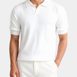Men's Ribbed Knit Polo Shirt with Open Collar