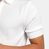 Men's Ribbed Knit Polo Shirt with Open Collar