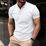 Men's Short Sleeve Polo with Stand Collar and Button Placket