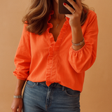 Women's Blouse with V-Neck and Pleats