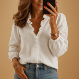 Women's Blouse with V-Neck and Pleats