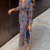 Women's Midi Dress with Wrap Effect and Leaf Print