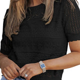 Women's Short Sleeve Sweater with Lace Pattern